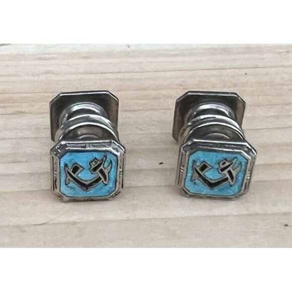 VtgMasonic Turquoise Enameled LAVICO Kwik To Button Snap Cuff Links